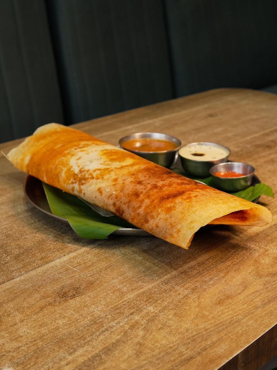 Authentic crispy Mysore Masala Dosa served with coconut chutney and sambar at Sankar's Banana Leaf, Viman Nagar Pune
