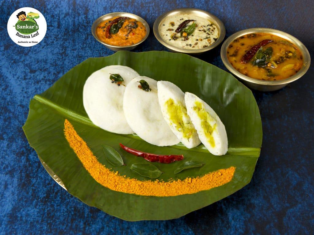 Ghee Podi Mini Idli — soft South Indian steamed idli tossed in gunpowder spice and ghee, Sankar's Banana Leaf Pune