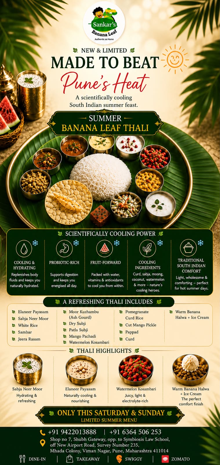 Sankar's Summer Banana Leaf Thali โ a scientifically cooling South Indian feast available only on weekends